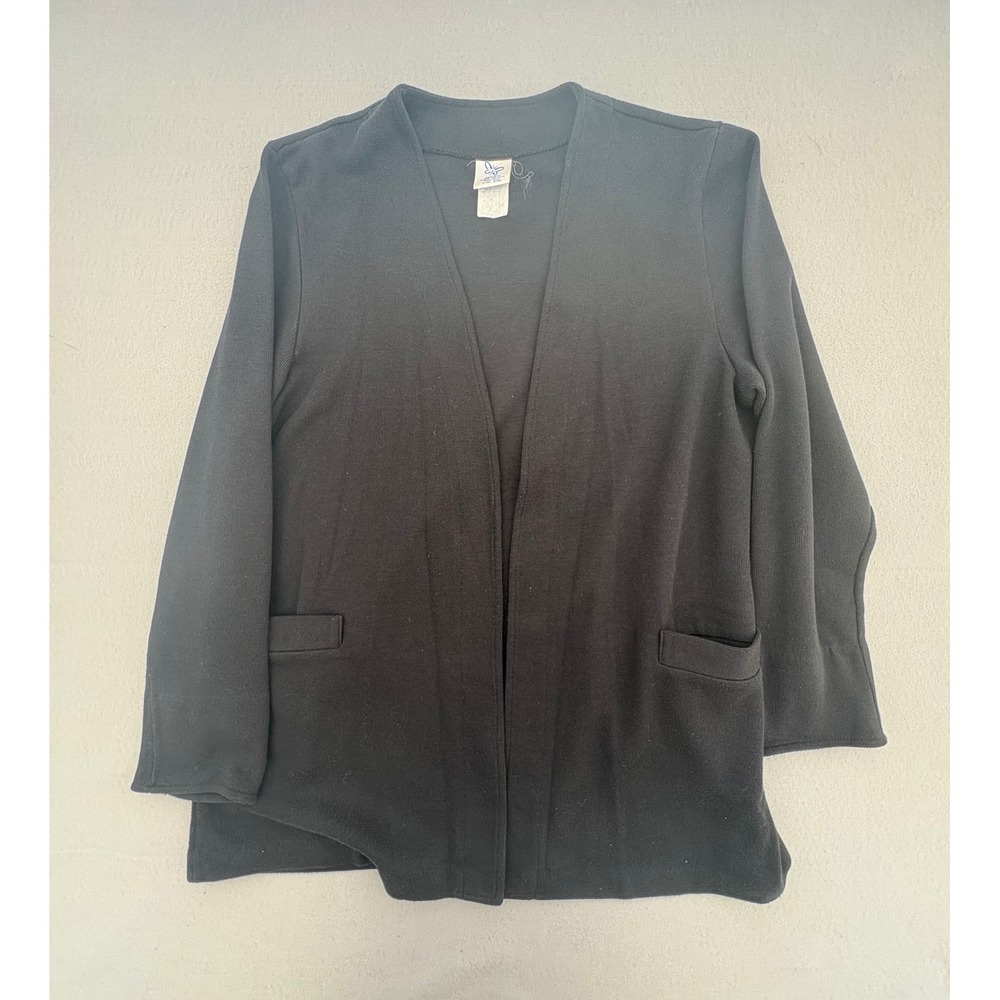 Vintage Weekenders Womens Black Open Front Cardigan Jacket Pockets Size M